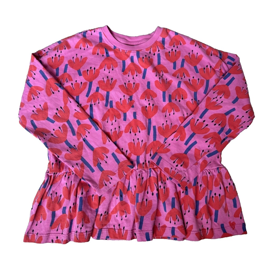 Hanna Andersson Girls Pink Poppy Floral Long Sleeve 100% Cotton Peplum Top Sz 10